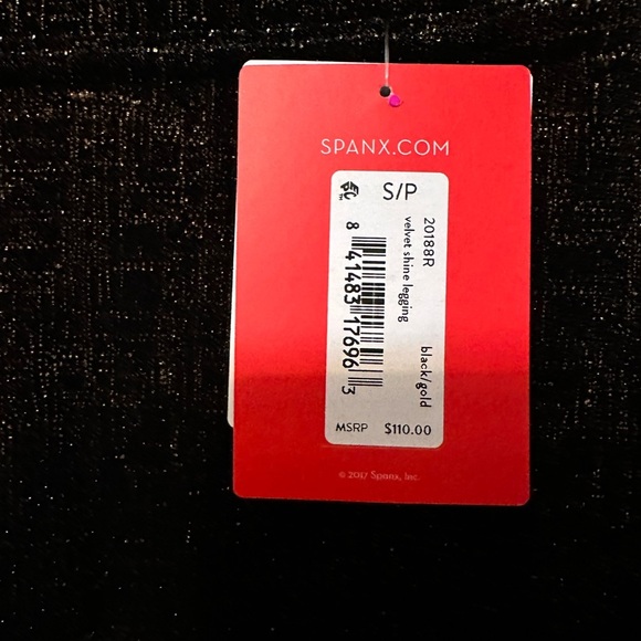 Spanx Velvet Shine Black Gold Metallic Shimmer Leggings Size Small MSRP $110 NWT - Picture 4 of 8